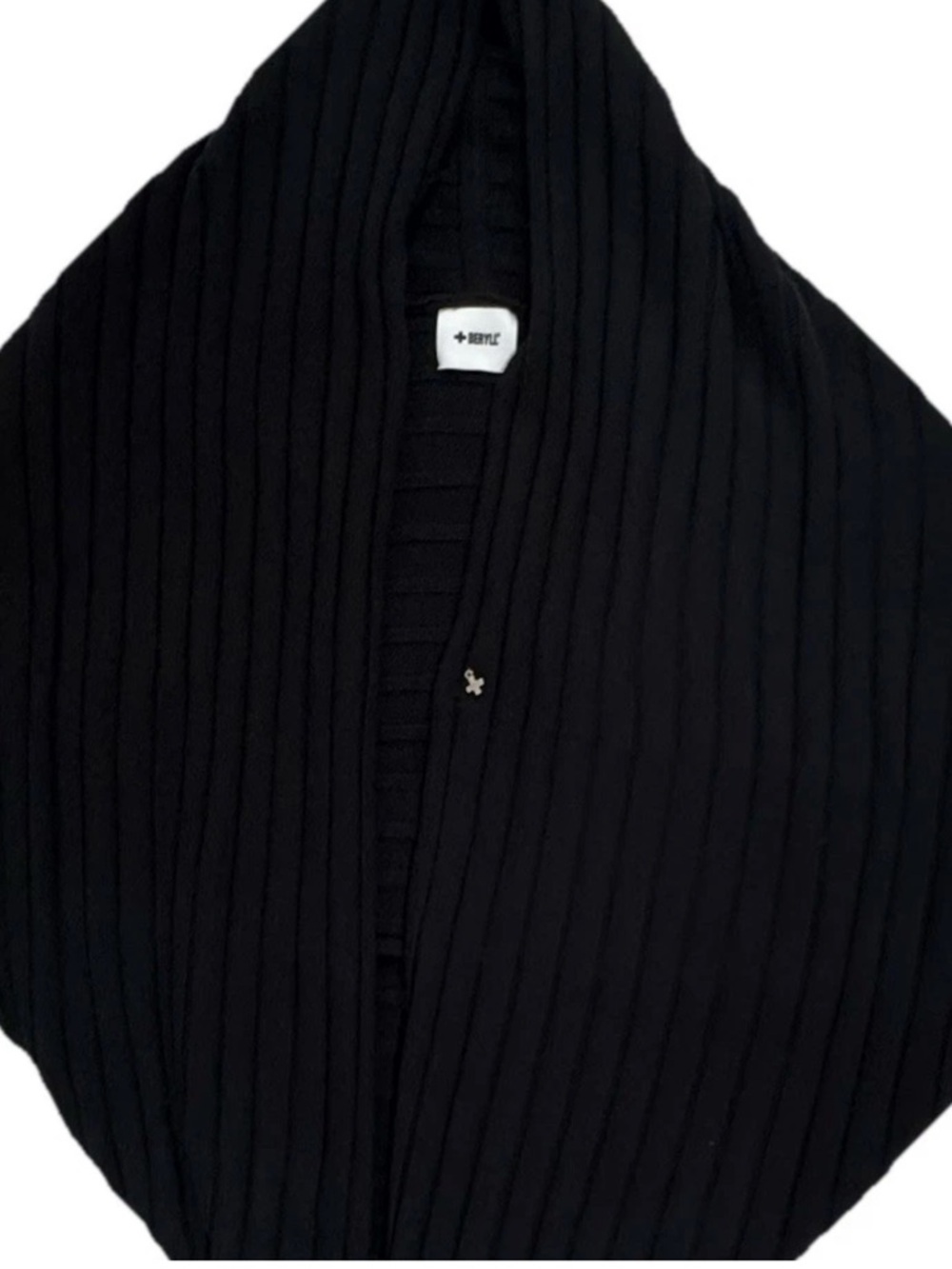 BERYLL 100% Cashmere Ribbed Cardigan Shrug Wrap Black OS Dolman Cross Charm New